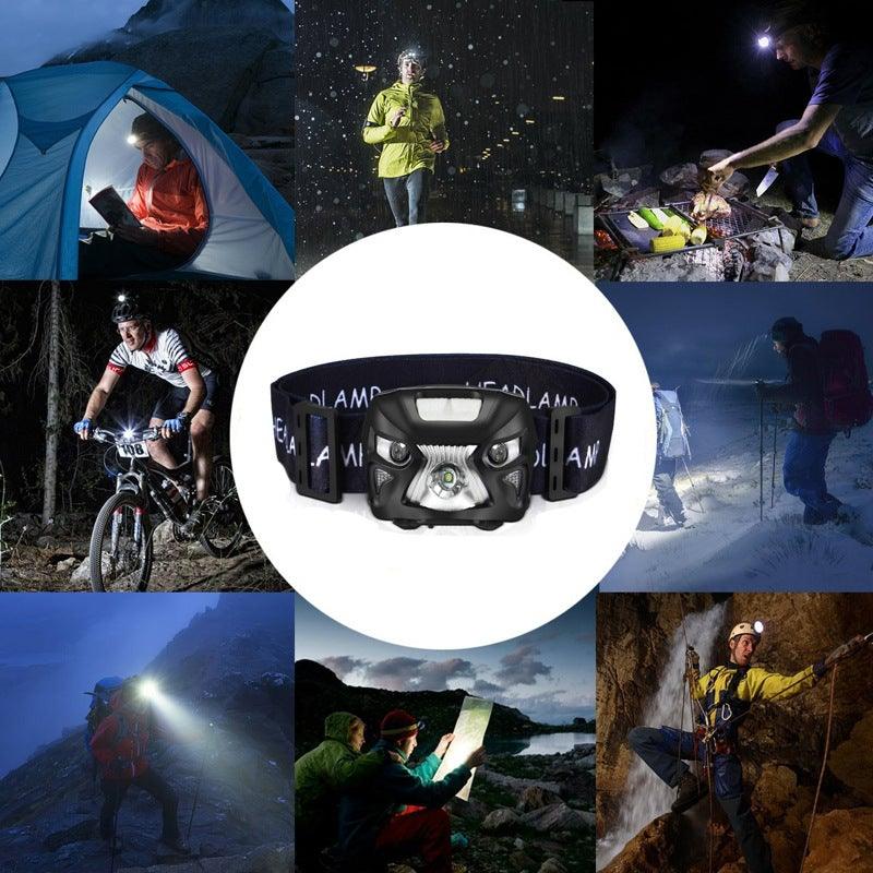 Rechargeable Adjustable LED USB Headlight Powerfull Elastic High Lumens Headband Headlamp Motion Sensor Flashlight For Adults Kids Running Camping Hiking Camping