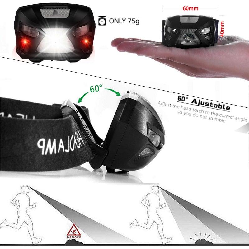 Rechargeable Adjustable LED USB Headlight Powerfull Elastic High Lumens Headband Headlamp Motion Sensor Flashlight For Adults Kids Running Camping Hiking Camping