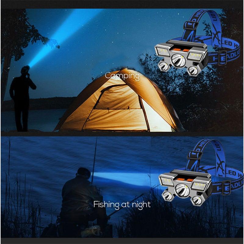 Rechargeable Adjustable USB 5LED Headlamp with High Lumen Handsfree Waterproof Portable Ability Focusing Ring Headlight Flashlight Torchlight For Outdoor Camping Hiking Running Headlight