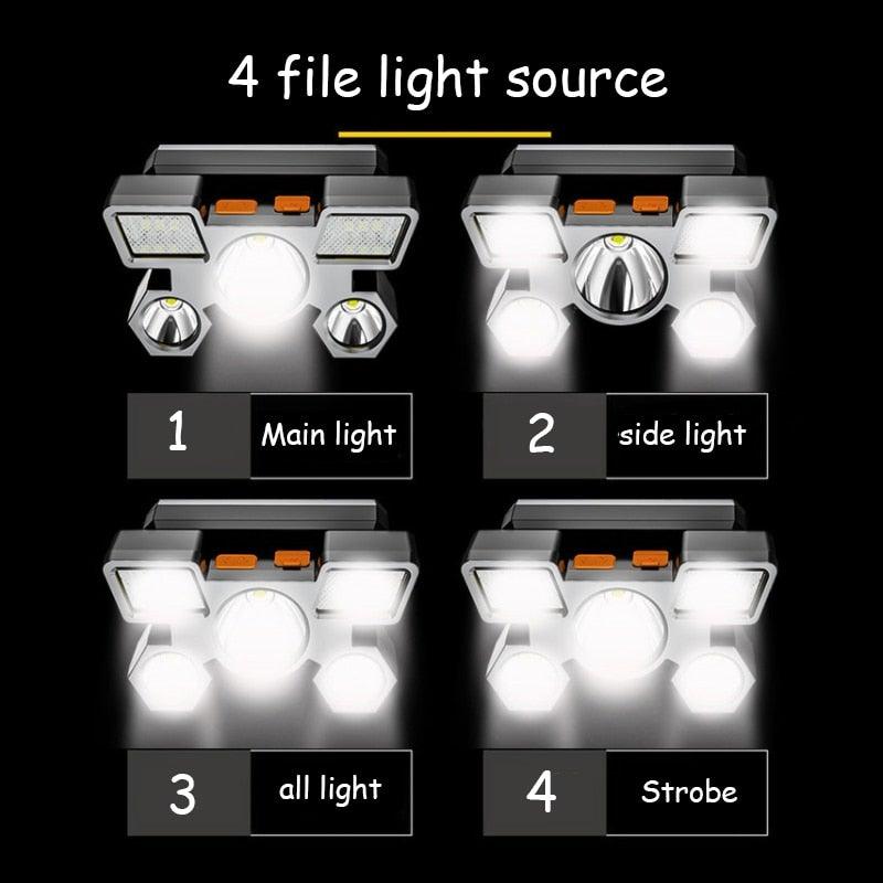 Rechargeable Adjustable USB 5LED Headlamp with High Lumen Handsfree Waterproof Portable Ability Focusing Ring Headlight Flashlight Torchlight For Outdoor Camping Hiking Running Headlight