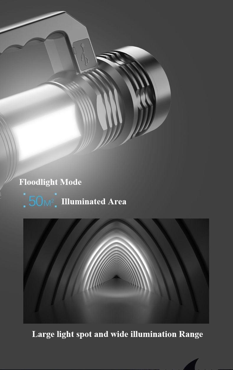 Rechargeable Handheld Flashlights Waterproof 3 Switch Mode Powerful High Lumens Spotlight Fashlight High Power Portable LED Waterproof Outdoor Long Lasting Spot Light Flashlight For Home & Outdoor Use