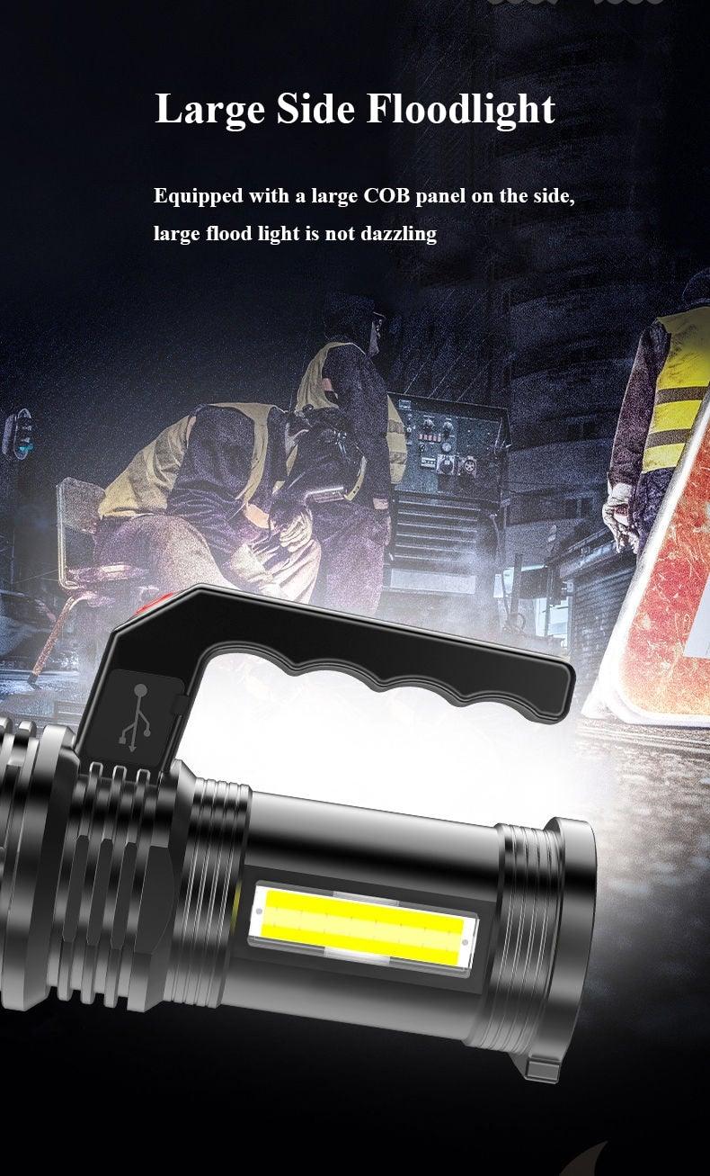 Rechargeable Handheld Flashlights Waterproof 3 Switch Mode Powerful High Lumens Spotlight Fashlight High Power Portable LED Waterproof Outdoor Long Lasting Spot Light Flashlight For Home & Outdoor Use