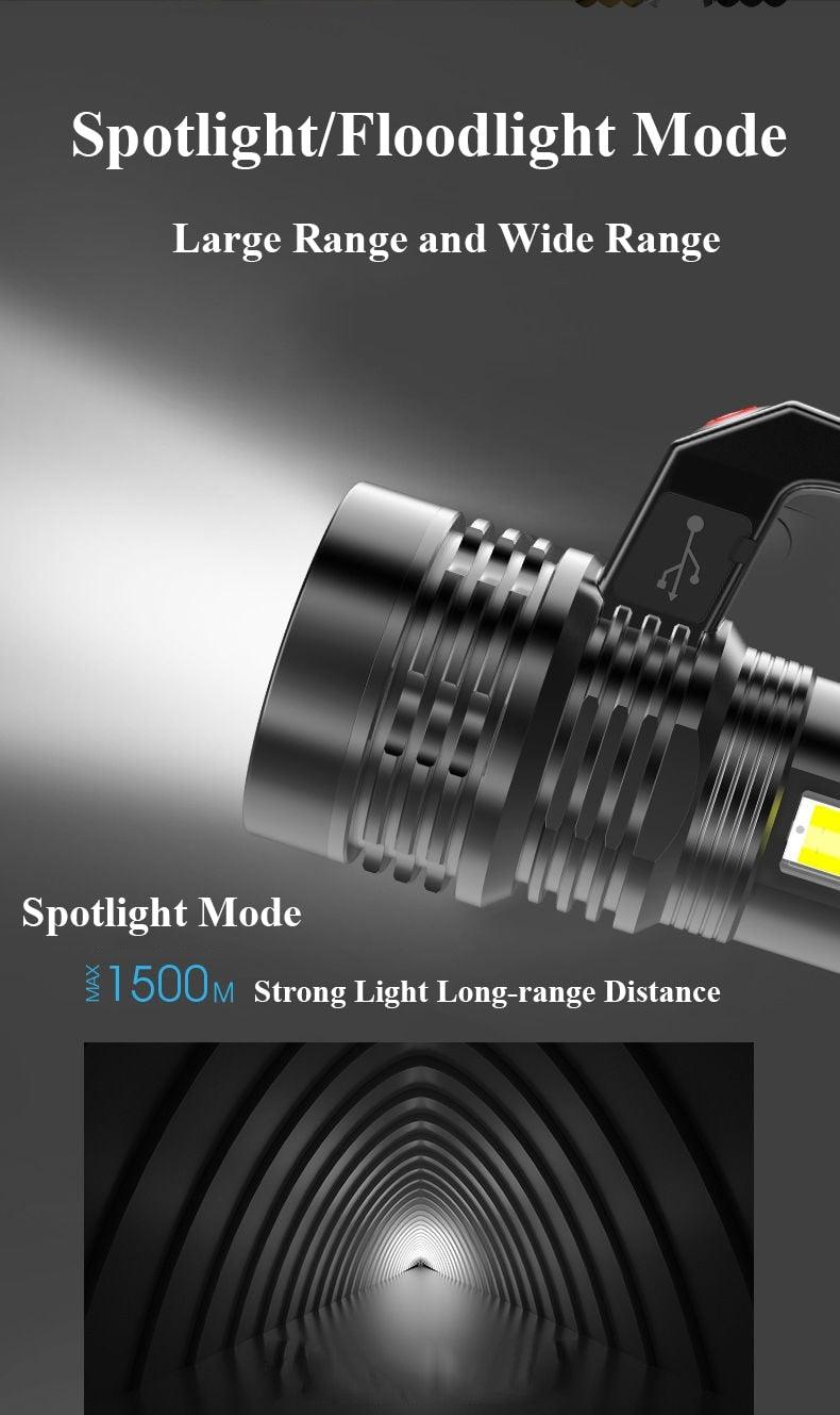 Rechargeable Handheld Flashlights Waterproof 3 Switch Mode Powerful High Lumens Spotlight Fashlight High Power Portable LED Waterproof Outdoor Long Lasting Spot Light Flashlight For Home & Outdoor Use