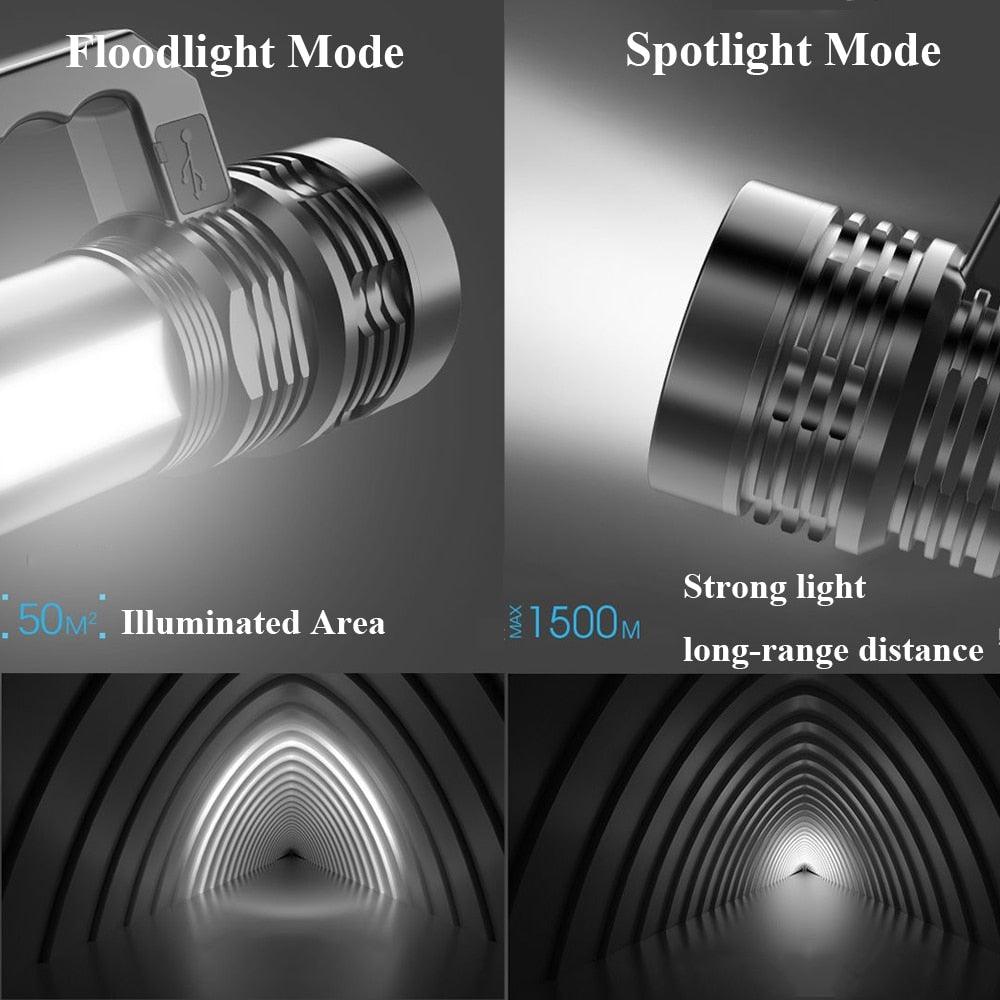 Rechargeable Handheld Flashlights Waterproof 3 Switch Mode Powerful High Lumens Spotlight Fashlight High Power Portable LED Waterproof Outdoor Long Lasting Spot Light Flashlight For Home & Outdoor Use