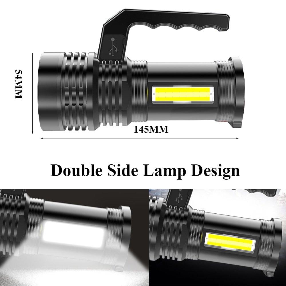 Rechargeable Handheld Flashlights Waterproof 3 Switch Mode Powerful High Lumens Spotlight Fashlight High Power Portable LED Waterproof Outdoor Long Lasting Spot Light Flashlight For Home & Outdoor Use