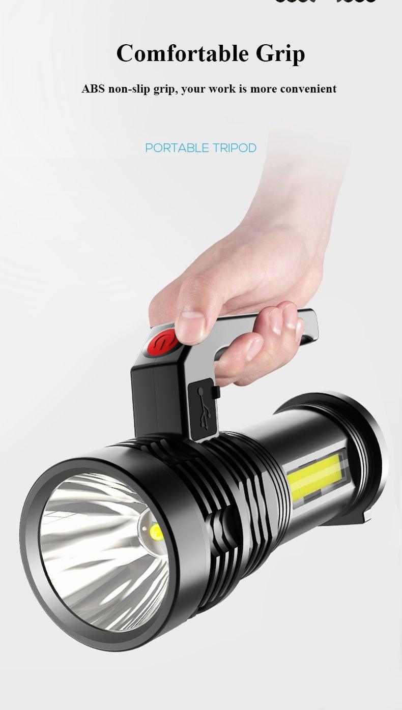 Rechargeable Handheld Flashlights Waterproof 3 Switch Mode Powerful High Lumens Spotlight Fashlight High Power Portable LED Waterproof Outdoor Long Lasting Spot Light Flashlight For Home & Outdoor Use