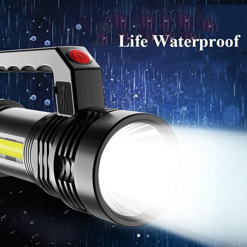 Rechargeable Handheld Flashlights Waterproof 3 Switch Mode Powerful High Lumens Spotlight Fashlight High Power Portable LED Waterproof Outdoor Long Lasting Spot Light Flashlight For Home & Outdoor Use