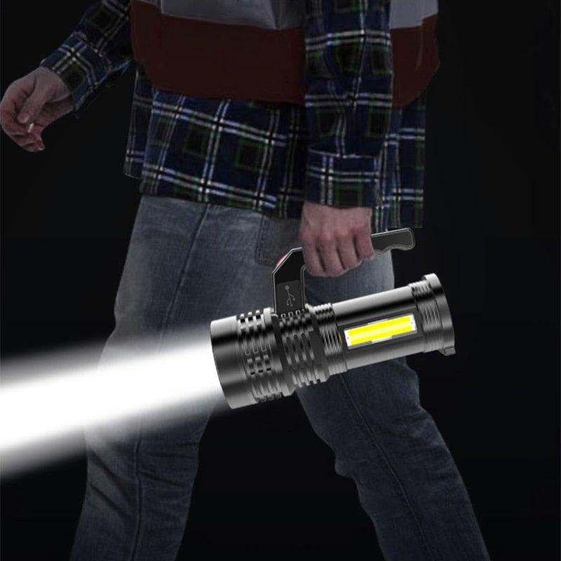 Rechargeable Handheld Flashlights Waterproof 3 Switch Mode Powerful High Lumens Spotlight Fashlight High Power Portable LED Waterproof Outdoor Long Lasting Spot Light Flashlight For Home & Outdoor Use