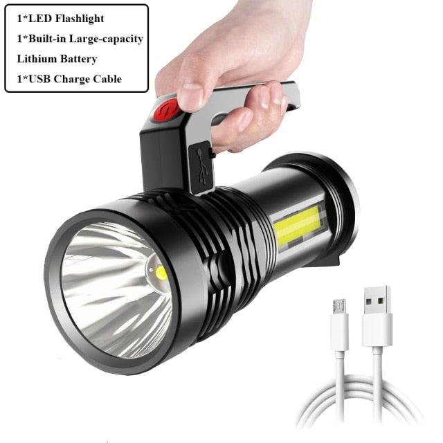 Rechargeable Handheld Flashlights Waterproof 3 Switch Mode Powerful High Lumens Spotlight Fashlight High Power Portable LED Waterproof Outdoor Long Lasting Spot Light Flashlight For Home & Outdoor Use