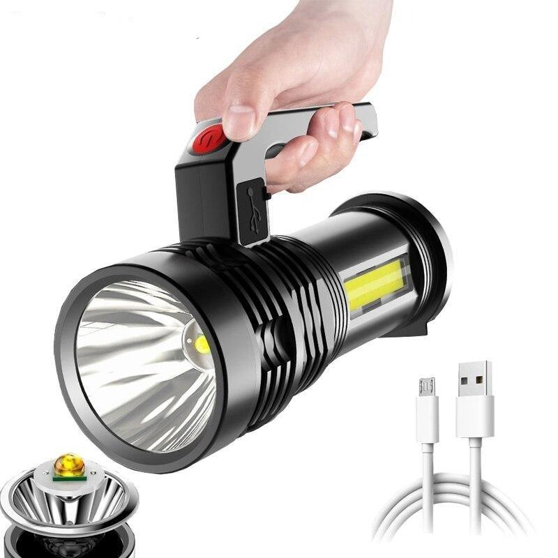 Rechargeable Handheld Flashlights Waterproof 3 Switch Mode Powerful High Lumens Spotlight Fashlight High Power Portable LED Waterproof Outdoor Long Lasting Spot Light Flashlight For Home & Outdoor Use