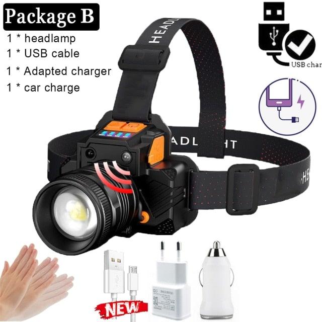 Rechargeable High Lumens Work Headlight Ultra Bright Headlamp LED Headlight Sensor Powerful Head Lamp Waterproof Flashlight For Adults Running Hiking Camping Fishing