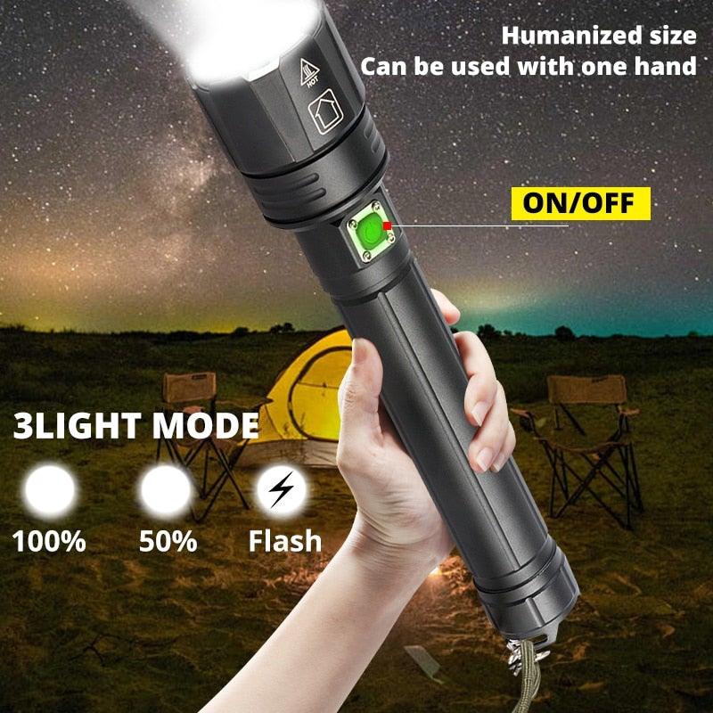 Rechargeable LED Flashlight High Lumen USB Ultra Bright Adjustable Powerful Zoomable Flashlight Water Resistant For Daily Household and Outdoor Camping Hiking Riding Running
