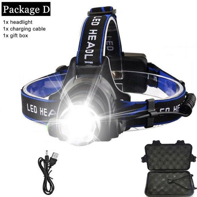 Rechargeable LED Headlamps Ultra-bright High lumens Zoomable Waterproof LED Headlight Head Torch Flashlight Head Lamp For Fishing Hands-Free Headlight
