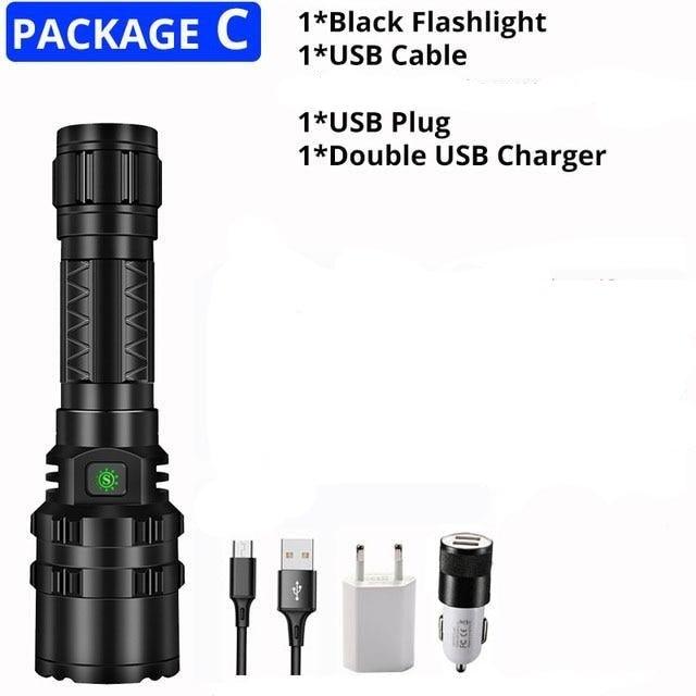 Rechargeable LED Tactical Flashlights Waterproof Powerful High Lumen Super Bright Power LED Aluminum Flashlight For Hiking Outdoor Camping Fishing Jogging Running HouseholdPowerful Light