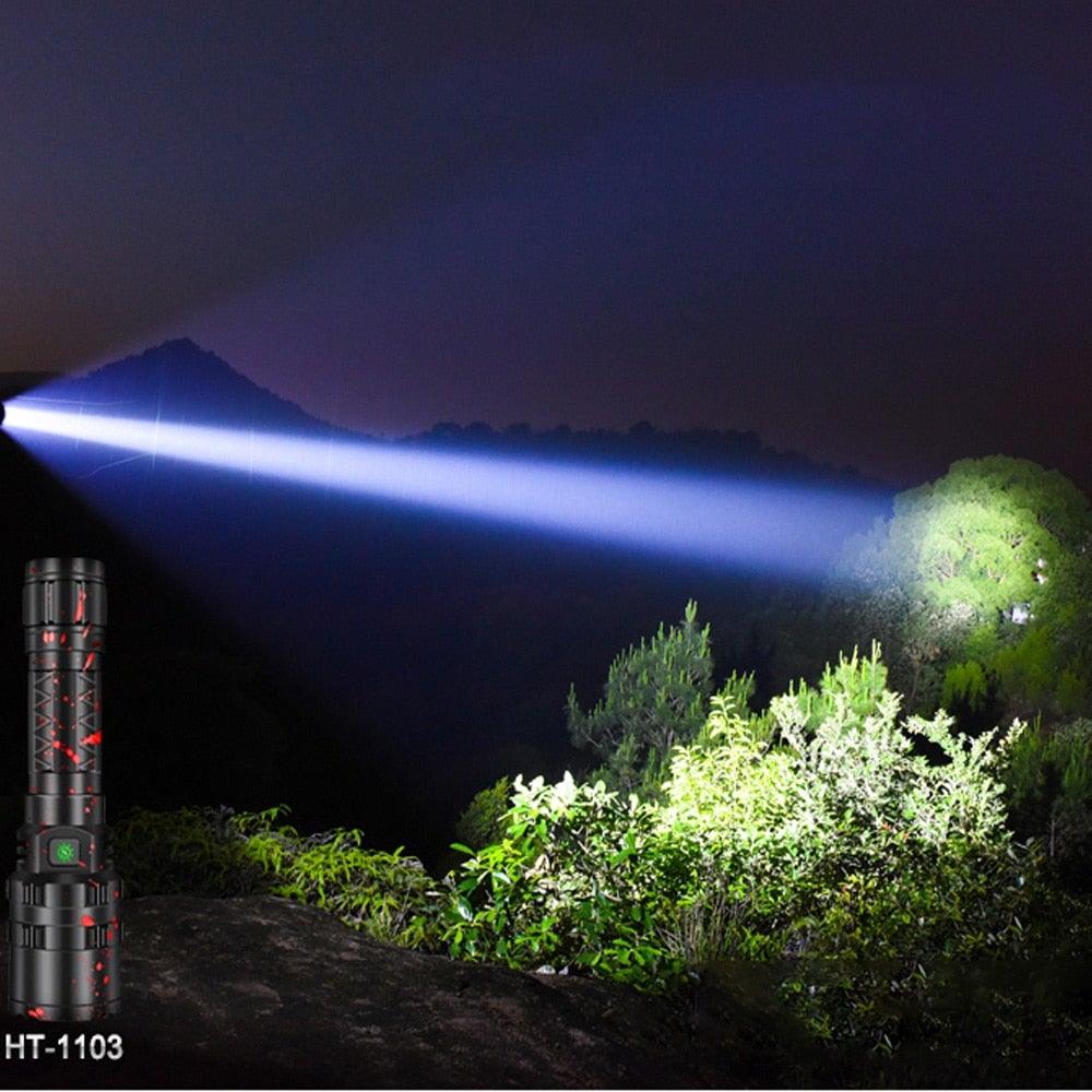 Rechargeable LED Tactical Flashlights Waterproof Powerful High Lumen Super Bright Power LED Aluminum Flashlight For Hiking Outdoor Camping Fishing Jogging Running HouseholdPowerful Light