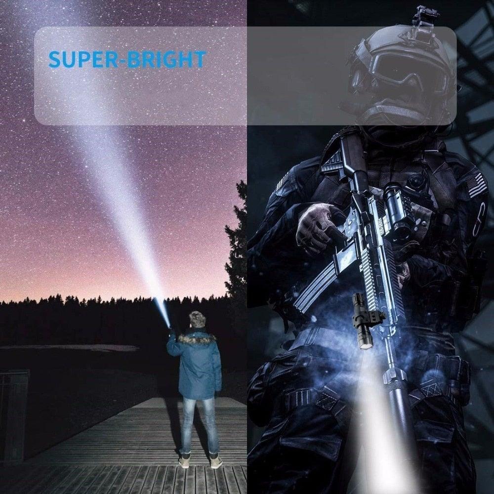 Rechargeable LED Tactical Flashlights Waterproof Powerful High Lumen Super Bright Power LED Aluminum Flashlight For Hiking Outdoor Camping Fishing Jogging Running HouseholdPowerful Light