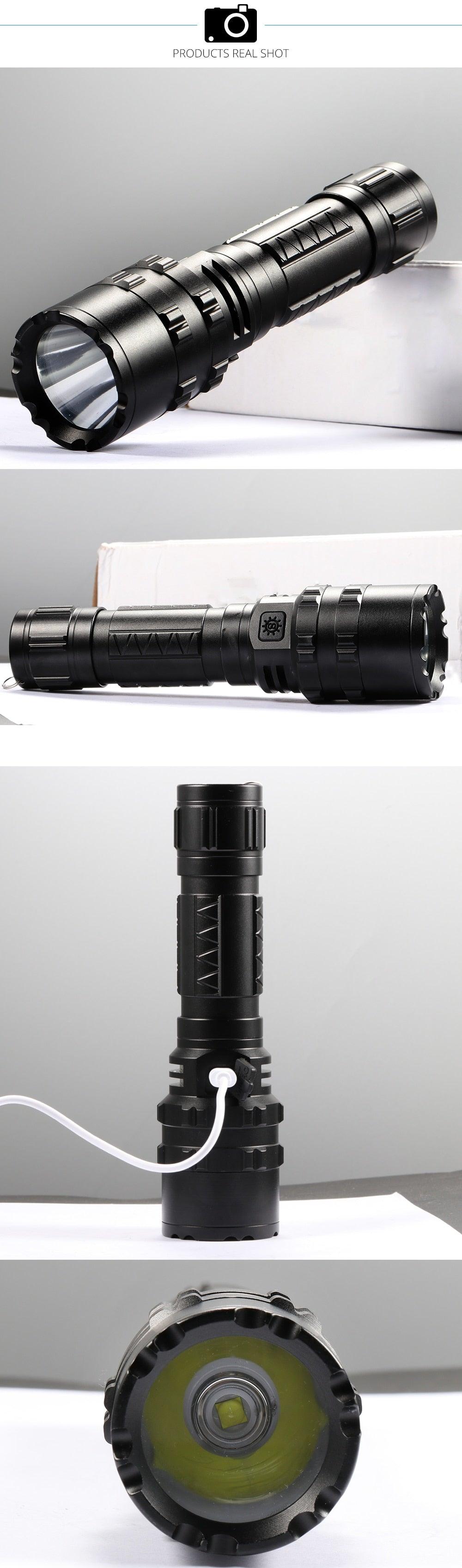 Rechargeable LED Tactical Flashlights Waterproof Powerful High Lumen Super Bright Power LED Aluminum Flashlight For Hiking Outdoor Camping Fishing Jogging Running HouseholdPowerful Light