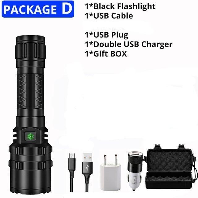 Rechargeable LED Tactical Flashlights Waterproof Powerful High Lumen Super Bright Power LED Aluminum Flashlight For Hiking Outdoor Camping Fishing Jogging Running HouseholdPowerful Light