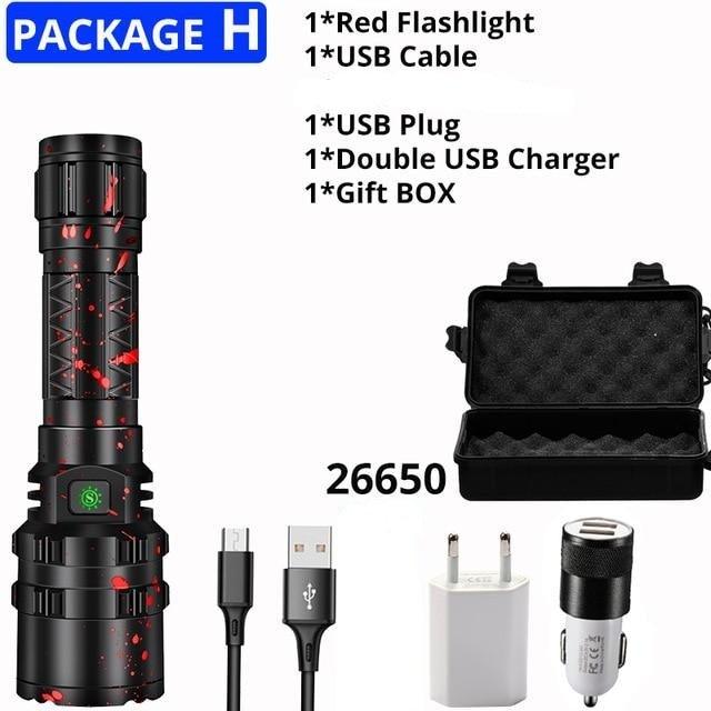 Rechargeable LED Tactical Flashlights Waterproof Powerful High Lumen Super Bright Power LED Aluminum Flashlight For Hiking Outdoor Camping Fishing Jogging Running HouseholdPowerful Light