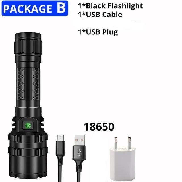 Rechargeable LED Tactical Flashlights Waterproof Powerful High Lumen Super Bright Power LED Aluminum Flashlight For Hiking Outdoor Camping Fishing Jogging Running HouseholdPowerful Light