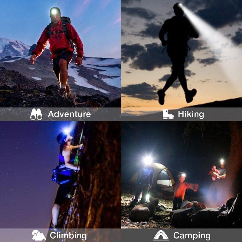 Rechargeable Powerful USB LED High Lumen Headlamp Ultra-Light Bright Headlight Waterproof Sensor Head Light For Outdoors Camping Running Hiking Biking Fishing