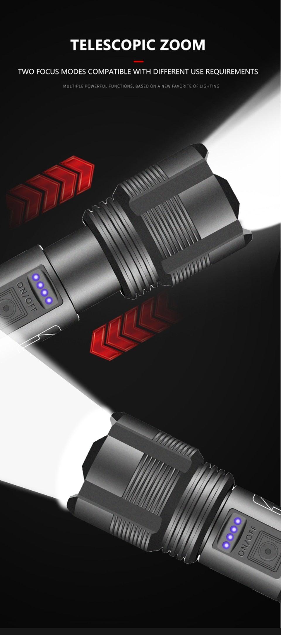 Rechargeable Tactical Flashlight USB LED High Quality Zoomable Torchlight High Lumen Super Bright Flashlight Waterproof Flashlight For Outdoor Best Camping Hiking Riding Flashlight