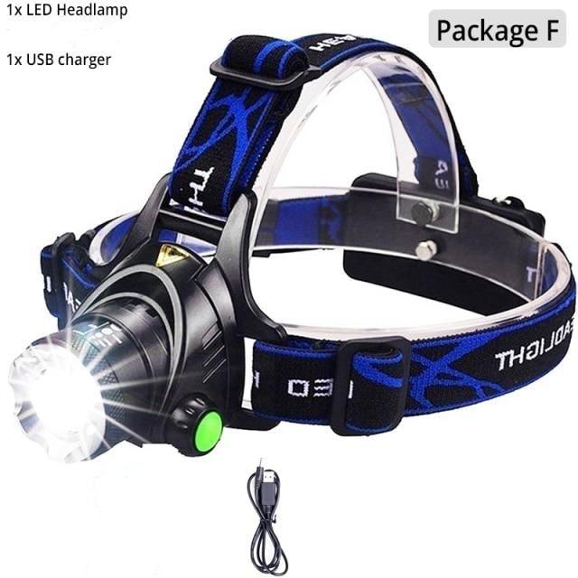 Rechargeable Ultra-bright High Lumen LED Headlamp Hands-Free USB Zoomable Headlight Waterproof Super Bright Head Lights For Fishing Camping Hiking Riding JoggingTorch Flashlight