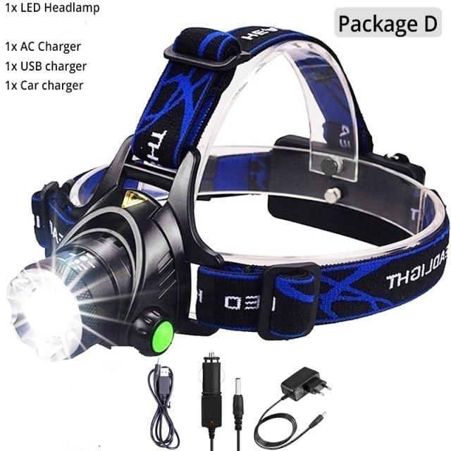 Rechargeable Ultra-bright High Lumen LED Headlamp Hands-Free USB Zoomable Headlight Waterproof Super Bright Head Lights For Fishing Camping Hiking Riding JoggingTorch Flashlight
