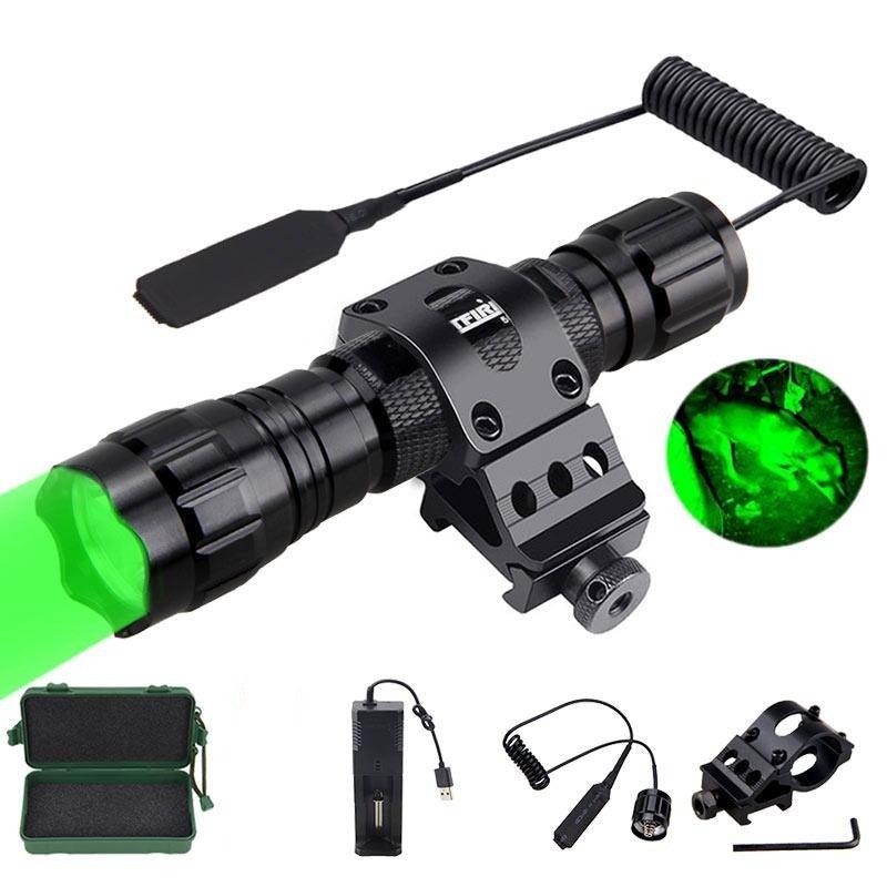 Rechargeable USB Charger High Lumen LED Light Tactical Flashlight With Rail Mount Led Light White Tactical Flashlight Pressure Switch For Long Distance Night Hunting
