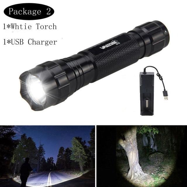 Rechargeable USB Charger High Lumen LED Light Tactical Flashlight With Rail Mount Led Light White Tactical Flashlight Pressure Switch For Long Distance Night Hunting