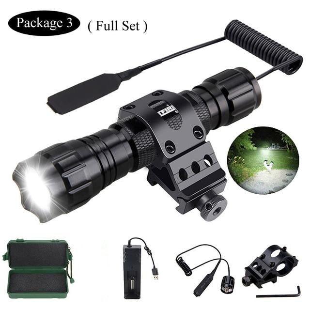 Rechargeable USB Charger High Lumen LED Light Tactical Flashlight With Rail Mount Led Light White Tactical Flashlight Pressure Switch For Long Distance Night Hunting