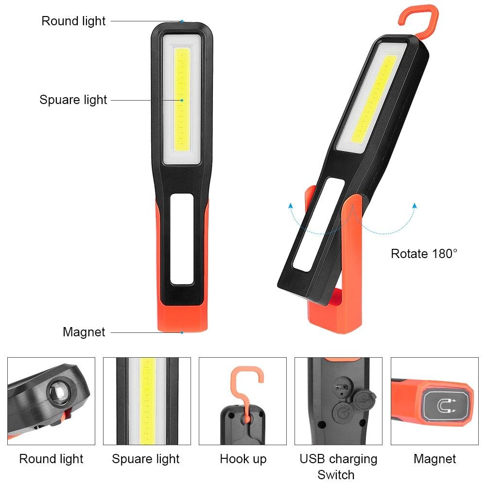 Rechargeable USB LED Work Lights Bright Flashlight and Work Light with Clip and Magnetic Base and Rotatable Clip Magnetic Flashlight For Working Inspection Camping Car Repair Maintenance