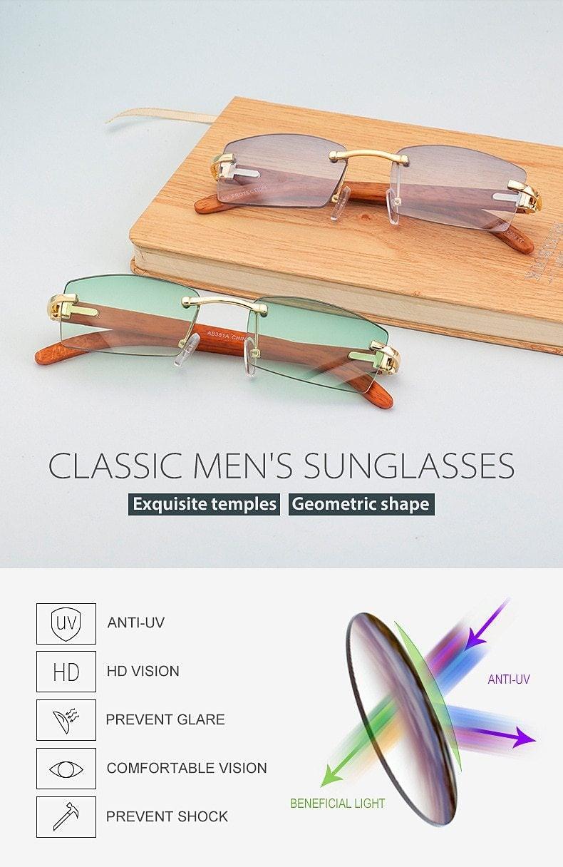 Rectangle Sunglasses for Men/Women Small Rimless Square Shade Eyewear Sunglasses For Men Super Clear Rimless Sunglasses Classic Driving Square Sunglasses