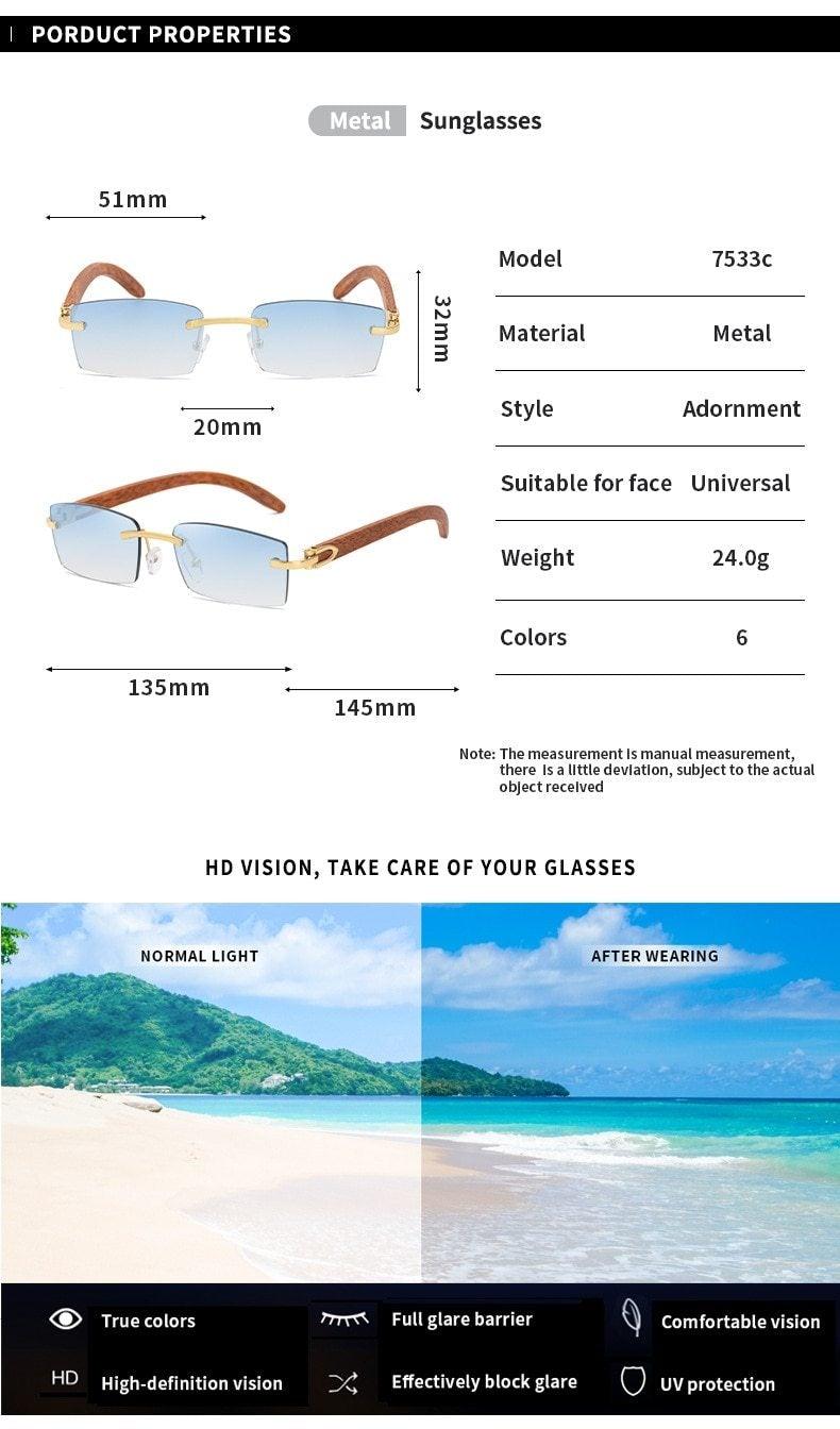 Rectangle Sunglasses for Men/Women Small Rimless Square Shade Eyewear Sunglasses For Men Super Clear Rimless Sunglasses Classic Driving Square Sunglasses