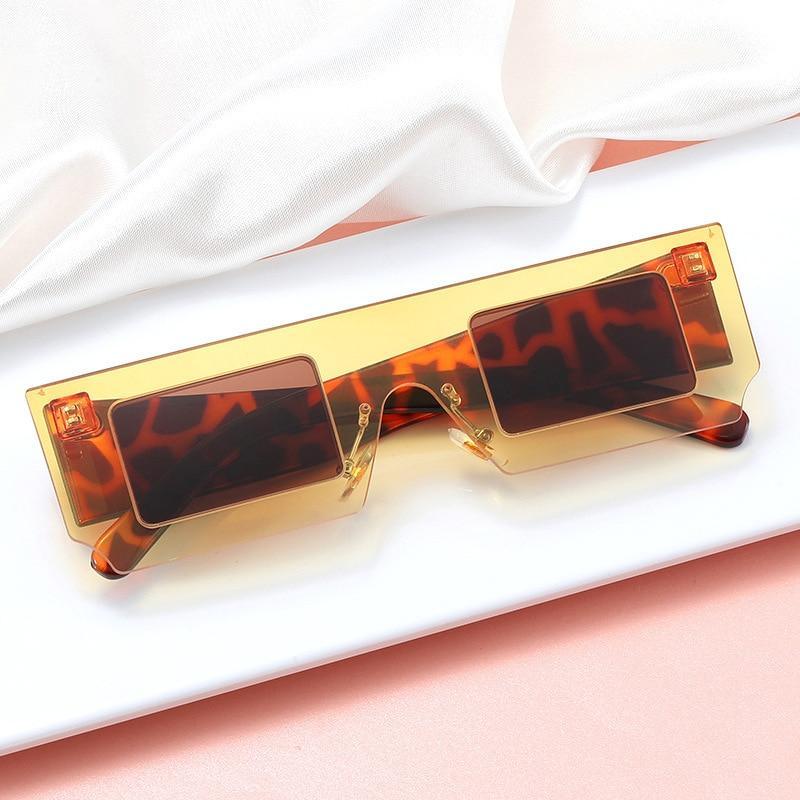 Rectangle Sunglasses for Women Retro Trendy Fashion Glasses Oval Lenses Narrow Thin Square Frame with UV400 Protection Decent Contrast Color Slice Box Style Glasses In Ocean Color Sunglasses For Men & Women