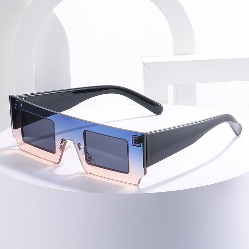 Rectangle Sunglasses for Women Retro Trendy Fashion Glasses Oval Lenses Narrow Thin Square Frame with UV400 Protection Decent Contrast Color Slice Box Style Glasses In Ocean Color Sunglasses For Men & Women