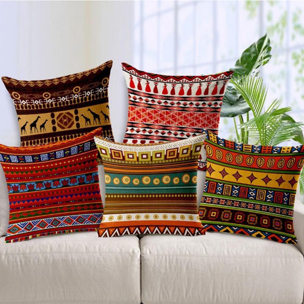 Retro High Quality Pillowcase Ethnic Stripes Linen Decorative Throw Pillow Cover For Couch Sofa Bed Bohemian Retro Stripe Cotton Blend Linen Pillow Case Cushion Cover Car Textile Printed Decor 45X45CM