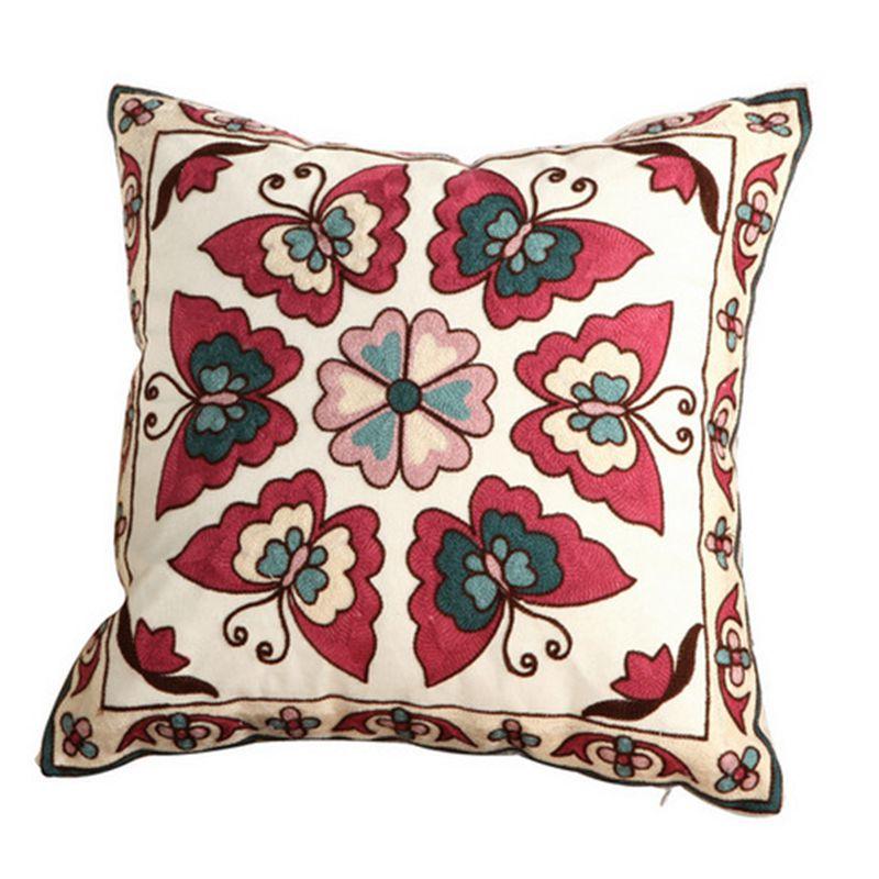 100% Cotton Embroidery Flower Pattern Pillow Cover Home Decoration Sofa Cushion Cover Housewarming Gift Pillow Case Decorative Embroidered Pillow Cover Handmade Cotton Cover For Throw Pillows Beautiful Modern Floral Patterns 45x45cm