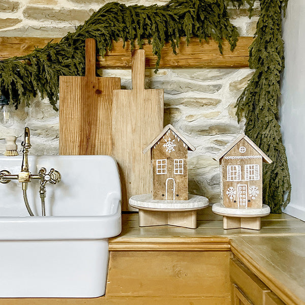 Stone Top Wood Round Decorative Risers, Set of Two