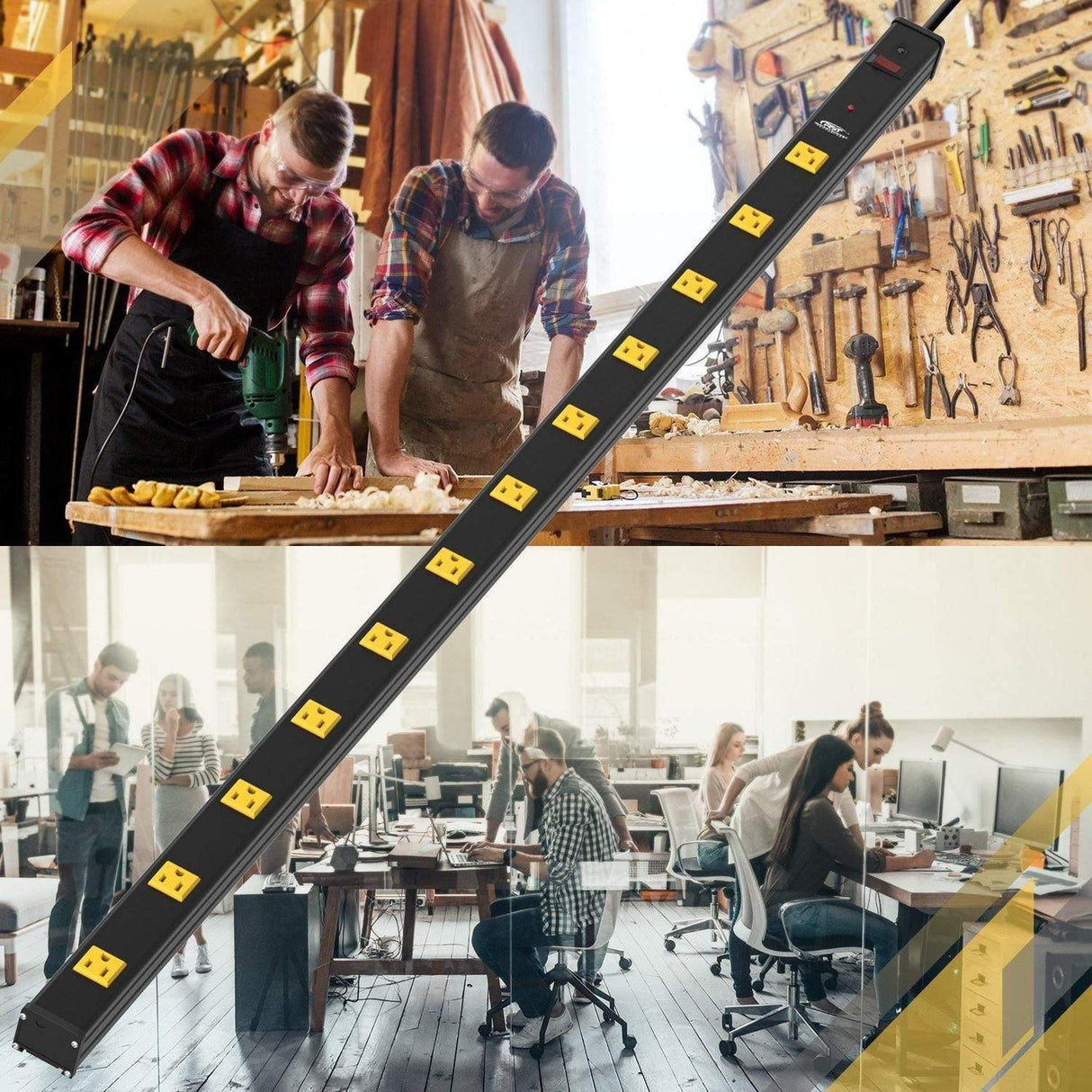 CRST 4.2" Wide Spaced 12 Outlets Mountable Metal Power Strip Surge Protector, 15FT Power Cord, Mounting Brackets Included