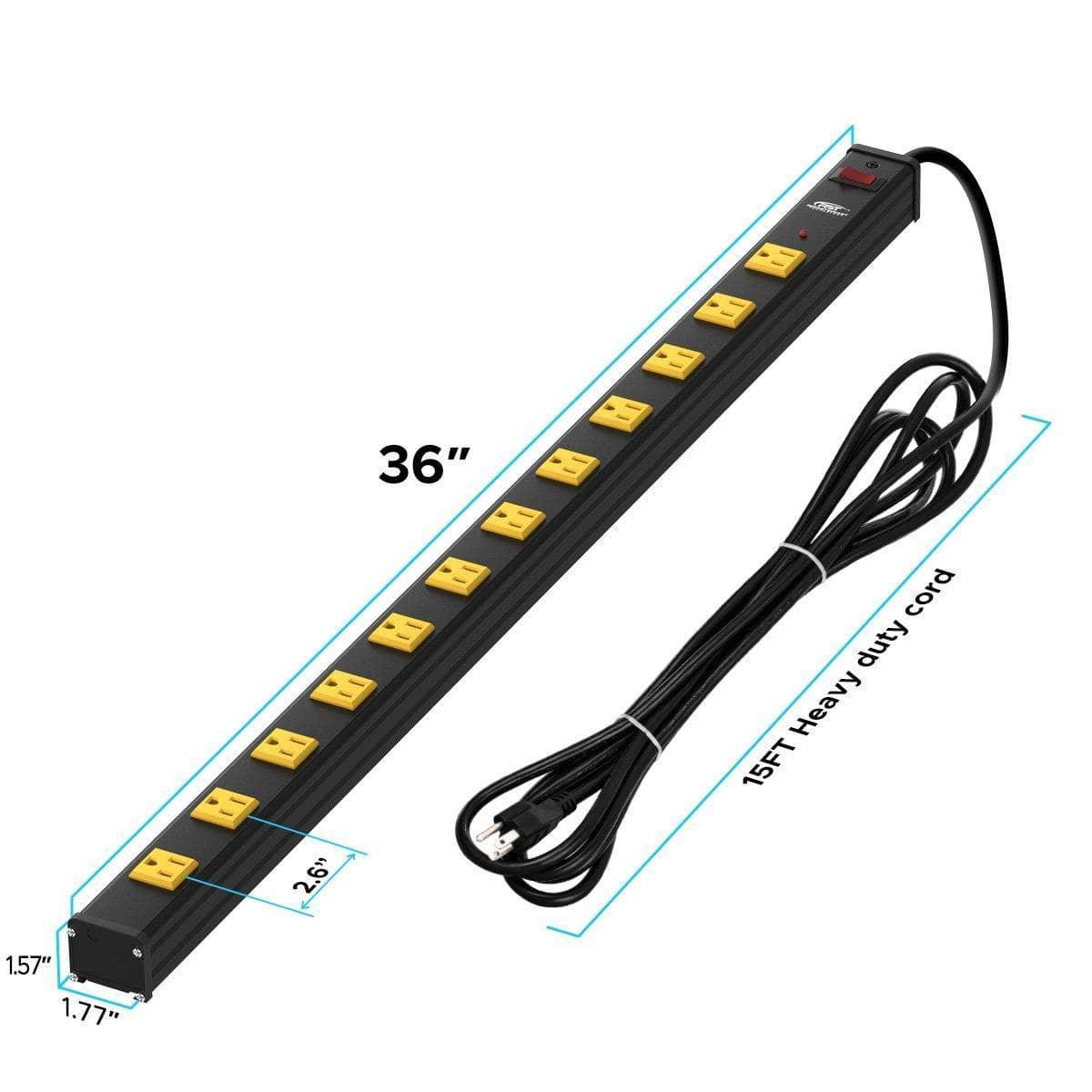 CRST Wideoutlets 2.6" Wide Spaced 12 Outlets Mountable Metal Power Strip Surge Protector with 1800 Joule Protection & EMI Filter Heavy Duty Construction 15A Circuit Breaker Included