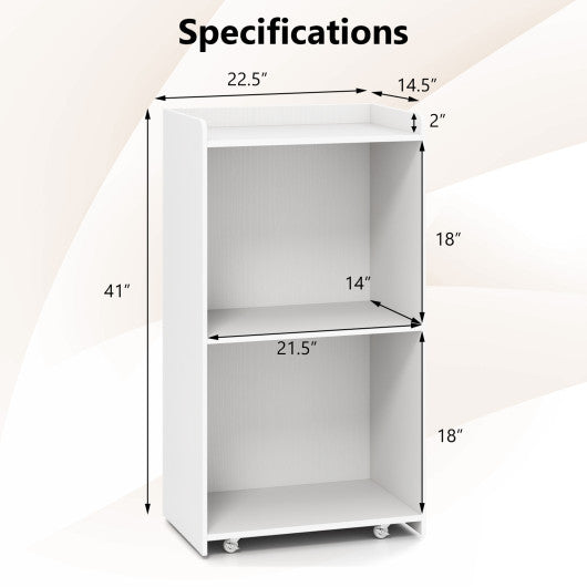 Rolling Podium Stand with 2 Shelves and Lockable Wheels-White