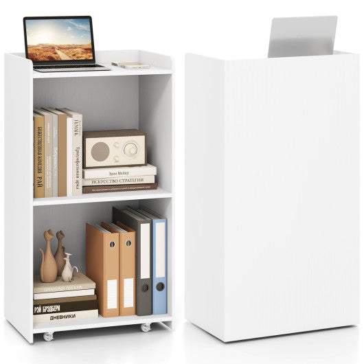Rolling Podium Stand with 2 Shelves and Lockable Wheels-White
