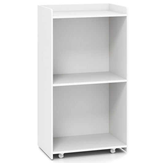 Rolling Podium Stand with 2 Shelves and Lockable Wheels-White