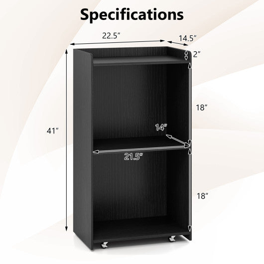 Rolling Podium Stand with 2 Shelves and Lockable Wheels-Black