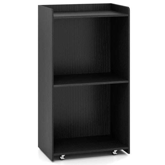 Rolling Podium Stand with 2 Shelves and Lockable Wheels-Black