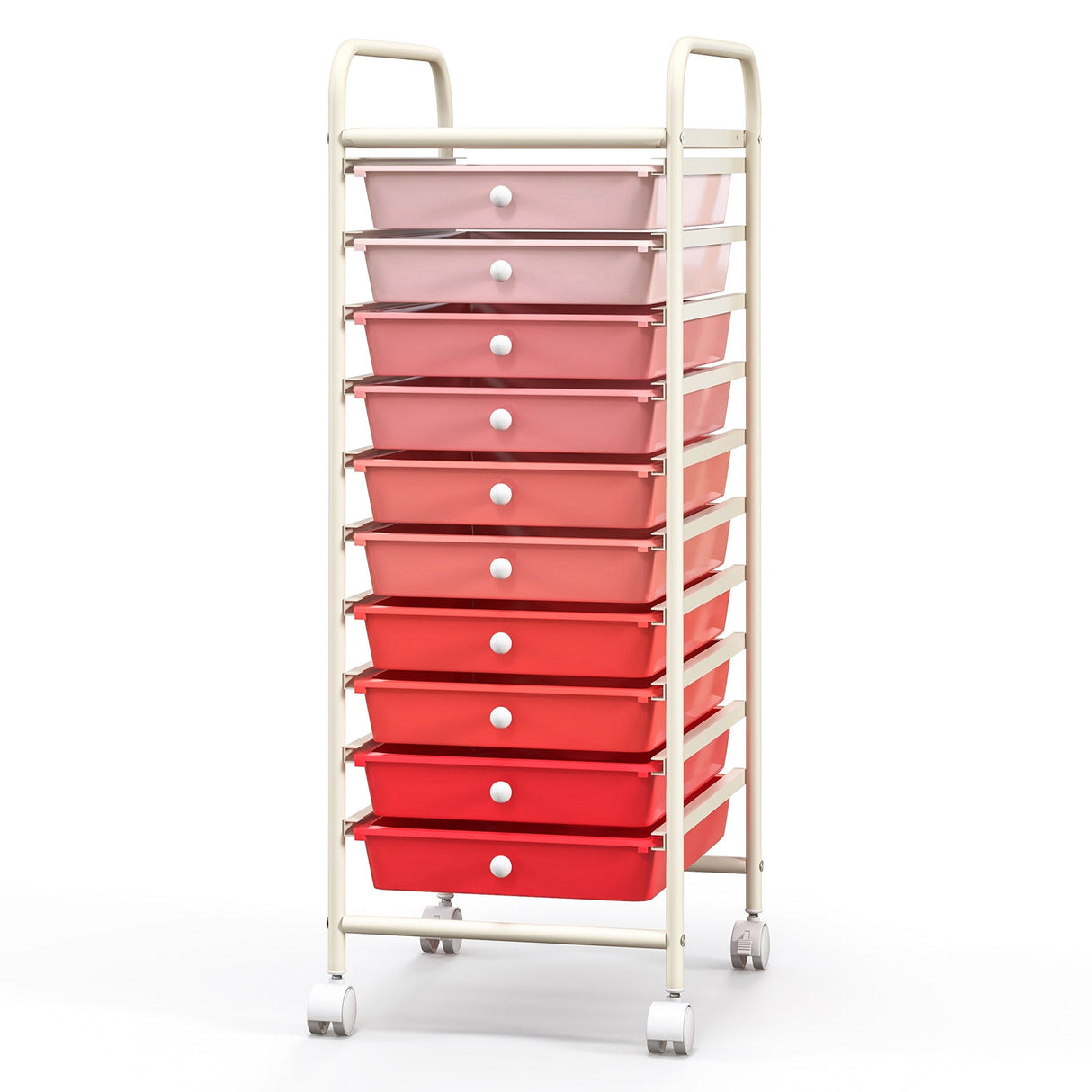 10 Drawer Rolling Storage Cart Organizer with 4 Universal Casters-Gradient Pink by DirectDeals