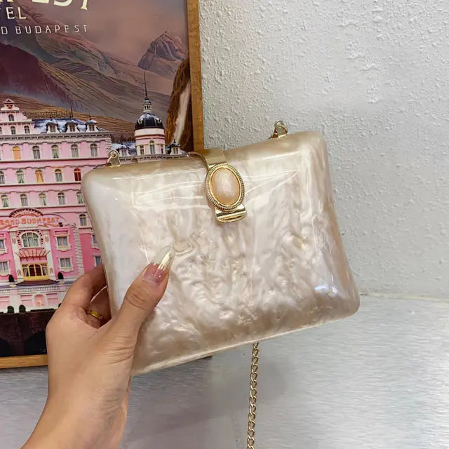 Luxury Pearl White Acrylic Evening Bag for Women