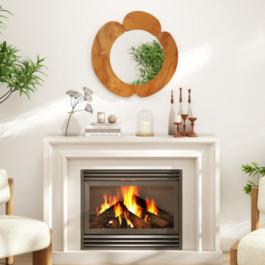 29 Inch Rustic Hanging Vanity Mirror with Teak Wood Frame