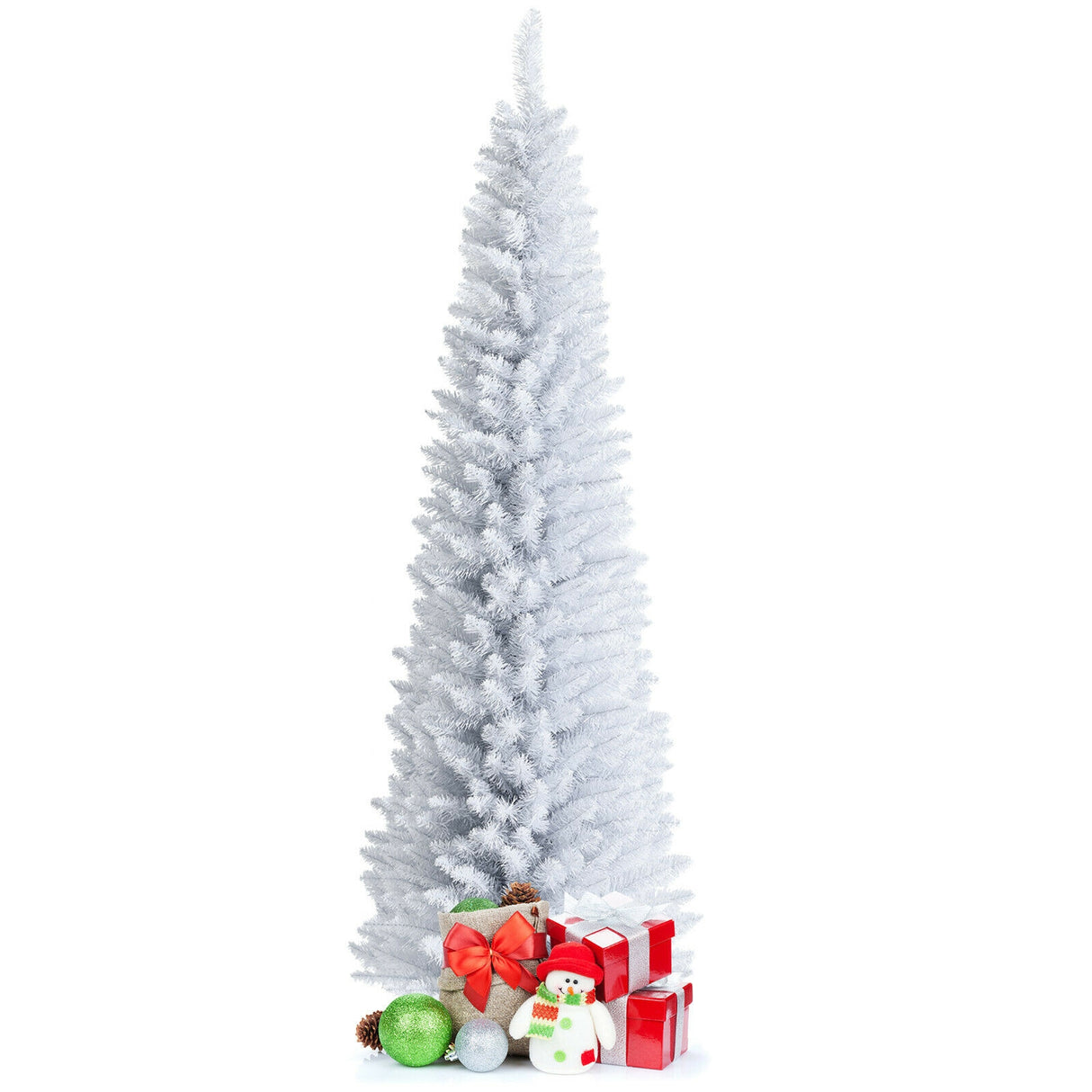 7 Feet Unlit Artificial Slim Christmas Pencil Tree with Metal Stand-7 ft
